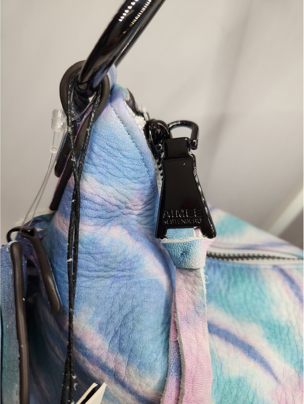 NWT Aimee Kestenberg Kane Convertible Lthr Bag Purse Tie-Dy Blu Pnk fringe RARE! - Picture 9 of 9